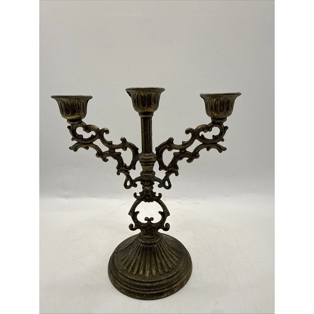 Vintage‎ Italian Ornate Brass Small 3 Branch Mini Candelabra Candle Holder Stick